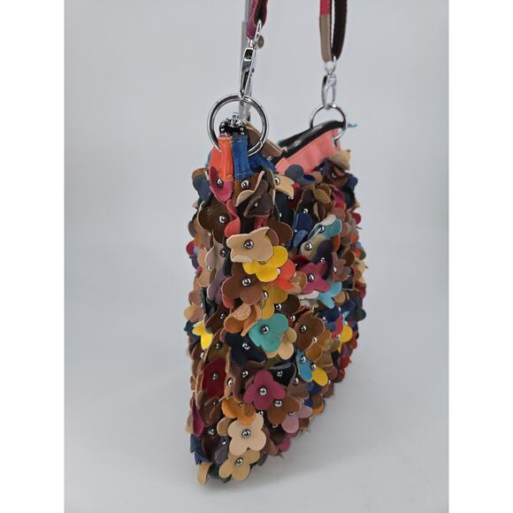 H2Z Boho 3D Flower Hippie Leather MultiColor Studded Crossbody Purse Colorful - Picture 3 of 15